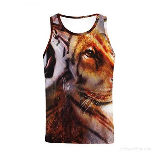 InterestPrint Men's Muscle Gym Workout Training Sleeveless Tank Top Lion Against Stormy Sky