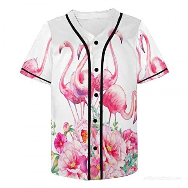 InterestPrint Men's Pink Floral Button Down Baseball Tees