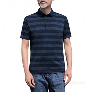 Men's Button Stripe Shirts Summer Short Sleeve Vintage Henley Slim Fit T-Shirt Top