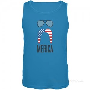 Old Glory 4th of July Merica Sunglasses and Mustache Turquoise Adult Tank Top