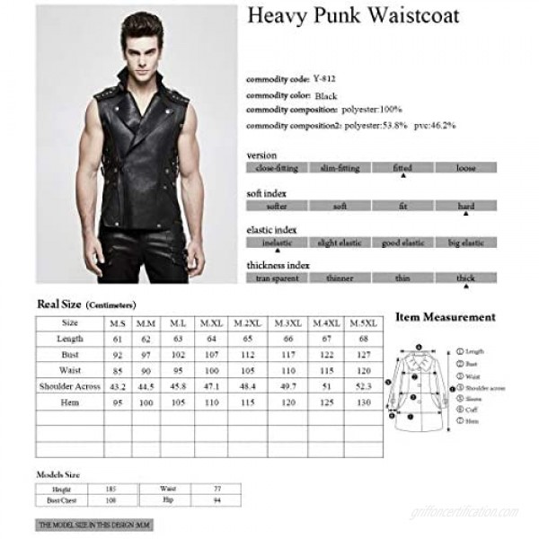 Punk Rave Mens Vest Punk Military Split Stripe Vest Coat Fashion Sleeveless Cool Leather Vest Club Party Tank Tops for Men