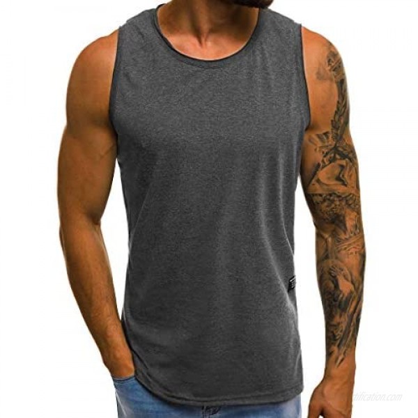 Tank Tops for Men F Gotal Men's Fashion Summer Sleeveless Solid Color Casual Outdoor Sports Vest Racerback Blouse Tops