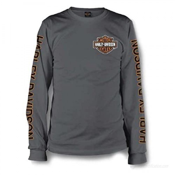 Harley-Davidson Men's Long Sleeve Orange Bar & Shield Grey Shirt 30291963