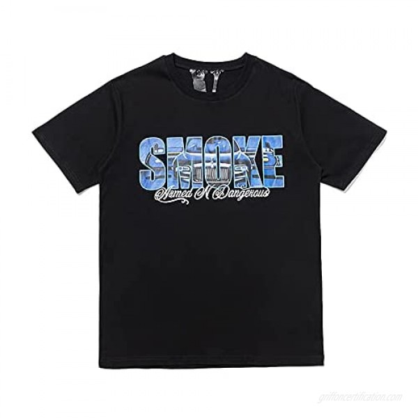 Pop Smoke X Vlone Shirt Big V Print Short-Sleeve Shirts Hip Hop Trend Casual Tee Top Youth Adult