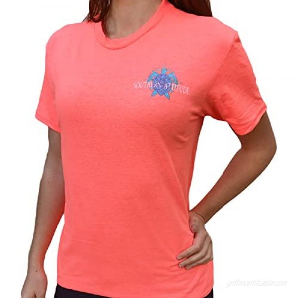 Southern Attitude Nautical Compass Snappy Turtle Heather Coral Short Sleeve T-Shirt