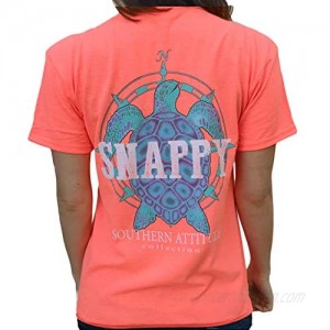 Southern Attitude Nautical Compass Snappy Turtle Heather Coral Short Sleeve T-Shirt