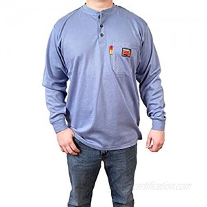 Comeaux FR Henley Style Welding Work Blue Long Sleeve T Shirt 100% FR Cotton 7.1oz (3XL)
