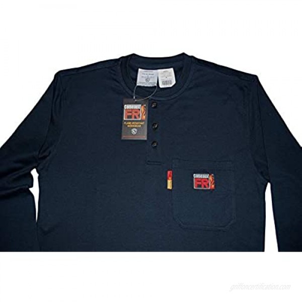 Comeaux FR Henley Welding Work Shirt Navy Long Sleeve T-Shirt Mens (Large Navy)