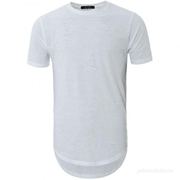 GIVON Mens Hipster Hip Hop Elong Longline Tri-Blend Modal Cotton Crewneck T-Shirt