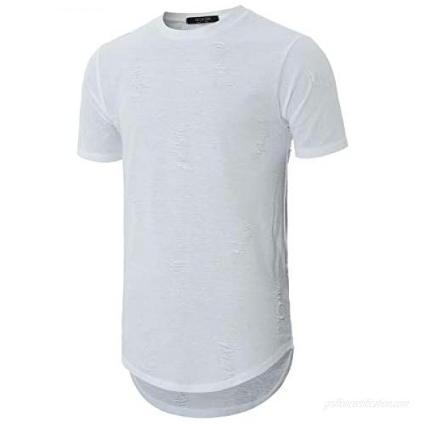 GIVON Mens Hipster Hip Hop Elong Longline Tri-Blend Modal Cotton Crewneck T-Shirt