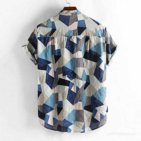Hawaiian Shirt for Men Casual Button Short Sleeve Hit Color Henleys Collar Loose Breathable Beach Tops