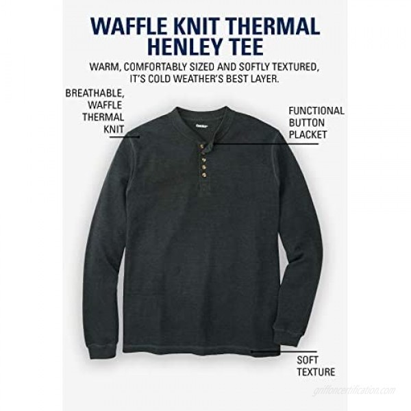 KingSize Men's Big & Tall Waffle-Knit Thermal Henley Tee - Tall - 5XL Black Marl Long Underwear Top