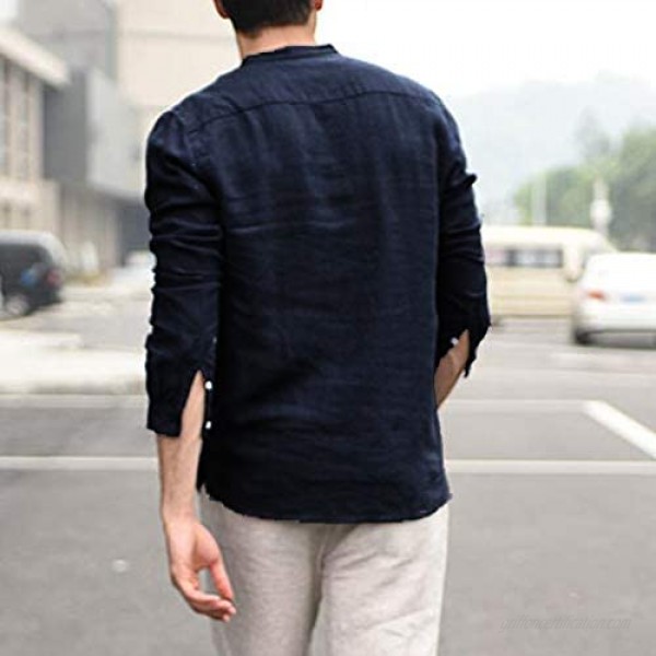 Men Henley Shirts 2019 New Casual Linen Long Sleeve Retro Button Up Beach Yoga Loose Fit Tee Tops Blouse