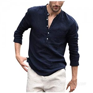 Men Henley Shirts 2019 New Casual Linen Long Sleeve Retro Button Up Beach Yoga Loose Fit Tee Tops Blouse