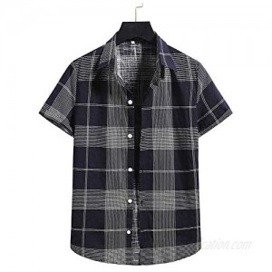 Men Shirt Plaid Short Sleeve Holiday Shirt Summer Button Down Dress Blouse Big and Tall Beach Henley Shirts Tees Tops