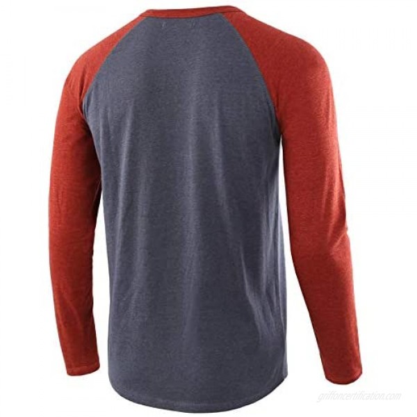 Men's Casual Raglan Henley Shirts- Fashion Long Sleeve Sweatshirts Slim Fit Henley