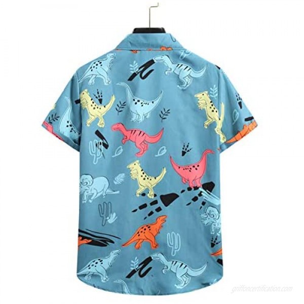 Men's Hawaiian Shirt for Summer Aloha Shirt for Guys Short Sleeve Regular Fit Mens Dinosaur Printed Shirts