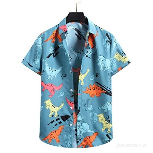 Men's Hawaiian Shirt for Summer Aloha Shirt for Guys Short Sleeve Regular Fit Mens Dinosaur Printed Shirts
