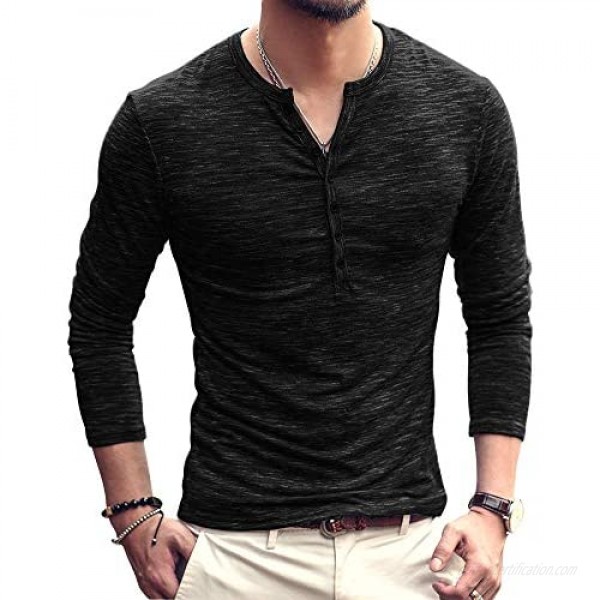 Mens Henleys Shirts Long/Short Sleeve Button Down Shirt V Neck Casual Cotton Fitted Tops