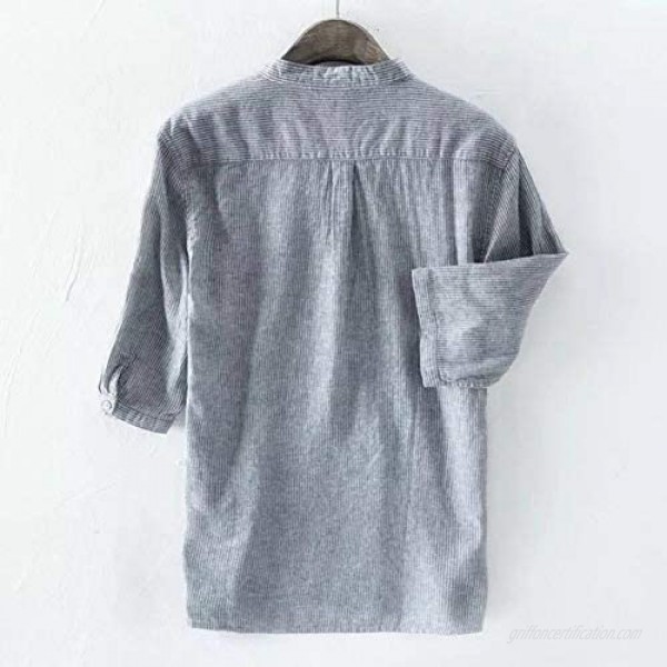 Mens Linen Henley Shirt Casual Button Down Long Sleeve Cotton Irregular Hem Lightweight Basic Standard Fit Tops