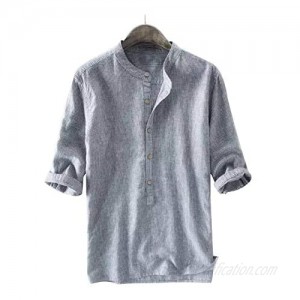 Mens Linen Henley Shirt Casual Button Down Long Sleeve Cotton Irregular Hem Lightweight Basic Standard Fit Tops