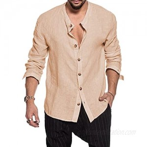 MNCEGEER Men's Cotton Linen Henley Shirt Long Sleeve Hippie Casual Beach T Shirts