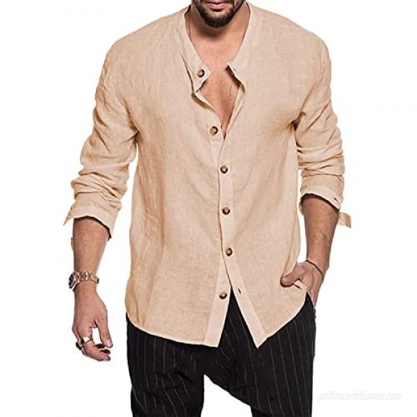 MNCEGEER Men's Cotton Linen Henley Shirt Long Sleeve Hippie Casual Beach T Shirts