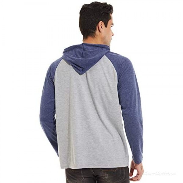 QPNGRP Mens Long Sleeve Hooded T-Shirt Slim Fit Pullover Hoodie Shirt