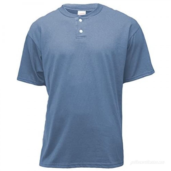 Soffe Men's 2-Button Placket Henley Columbia Blue Small