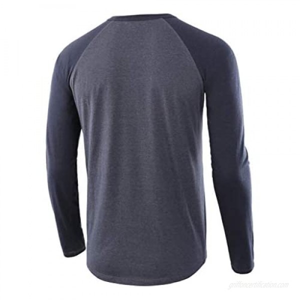 VEKDONE Mens Casual Long Sleeve Raglan T-Shirt Henley V-Neck Sports Jersey Baseball Tee Active Shirts Tops
