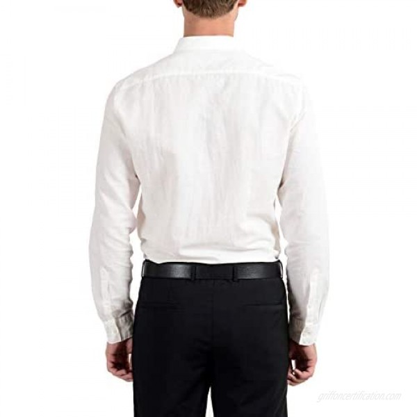 Burberry Brit Men's Linen White Button-Down Long Sleeve Casual Shirt Sz US XL IT 54