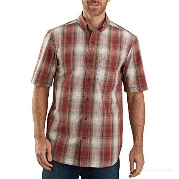 Carhartt Men's 104174 Relaxed Fit Lightweight Plaid Shirt - Large Regular - Dark Barn Red