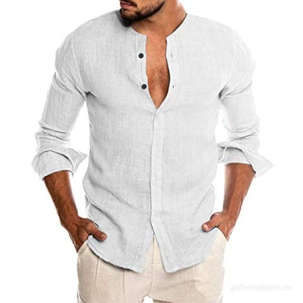 COOFANDY Men's Cotton Linen Button Down Dress Shirt Long Sleeve Casual Beach Tops (X-Large White)