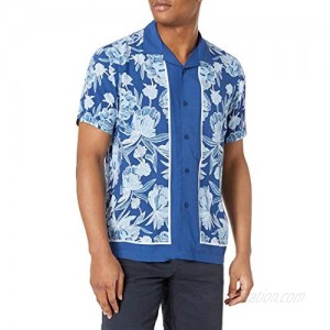 Cubavera Men's Short Sleeve L-Shape Color Block Print Shirt