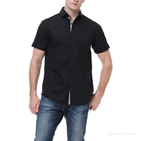 Damipow Mens Short Sleeve Dress Shirts Regular Fit Business Casual Button Down Shirt