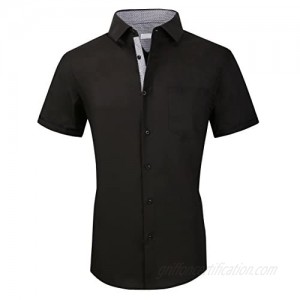 Damipow Mens Short Sleeve Dress Shirts Regular Fit Business Casual Button Down Shirt