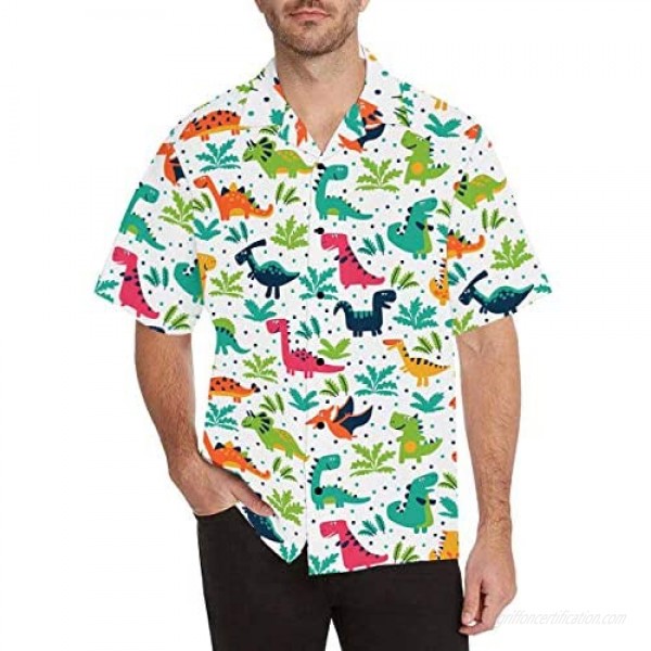 InterestPrint Men's Casual Button Down Short Sleeve Cartoon Dinosaurs Hawaiian Shirt (S-5XL)