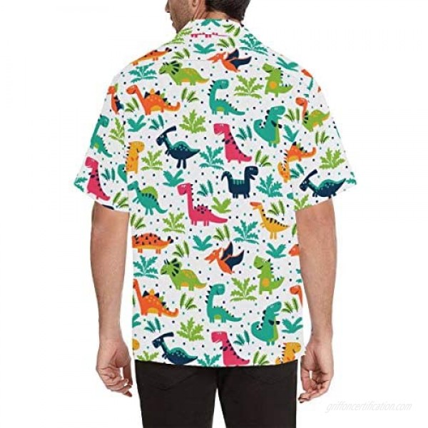 InterestPrint Men's Casual Button Down Short Sleeve Cartoon Dinosaurs Hawaiian Shirt (S-5XL)