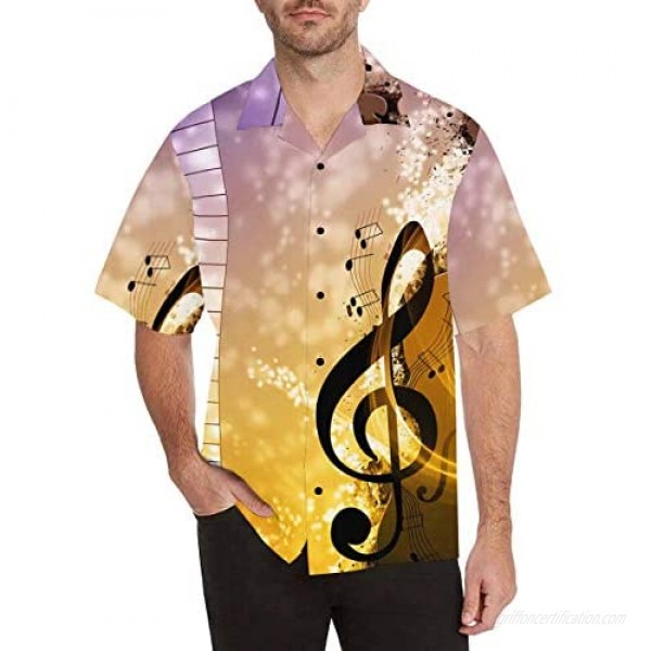 InterestPrint Men's Casual Button Down Short Sleeve Colorful Music Clef Hawaiian Shirt (S-5XL)