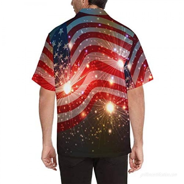 InterestPrint Men's Casual Button Down Short Sleeve Grunge USA Flag Hawaiian Shirt (S-5XL)