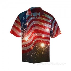 InterestPrint Men's Casual Button Down Short Sleeve Grunge USA Flag Hawaiian Shirt (S-5XL)