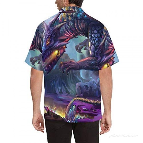 InterestPrint Men's Casual Button Down Short Sleeve Hawaiian Shirt Floral Dragon (S-5XL)