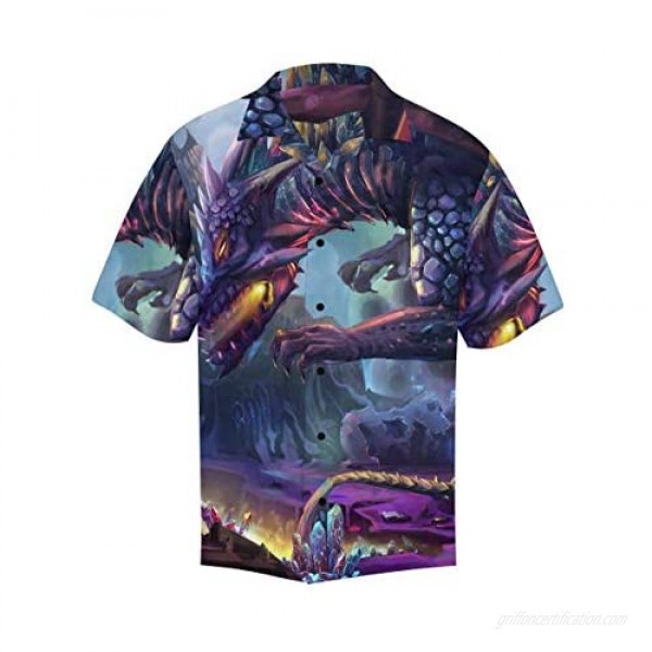 InterestPrint Men's Casual Button Down Short Sleeve Hawaiian Shirt Floral Dragon (S-5XL)