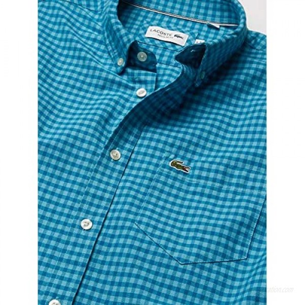 Lacoste Men's Long Sleeve Gingham Regular Fit Oxford Button Down Shirt