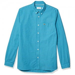 Lacoste Men's Long Sleeve Gingham Regular Fit Oxford Button Down Shirt