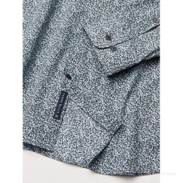 Perry Ellis Men's Slim Fit Mini Floral Print Stretch Long Sleeve Button-Down Shirt