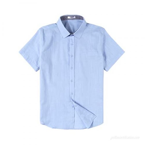 Tinkwell Men's Cotton Linen Shirt Regualr Fit Short Sleeve Casual Beach Shirt