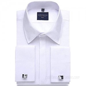 Alimens & Gentle Men's Dress Shirts French Cuff Long Sleeve Regular Fit (Include Metal Cufflinks and Metal Collar Stays)