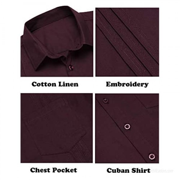 COOFANDY Men's Short Sleeve Linen Shirt Cuban Beach Tops Pocket Guayabera Shirts