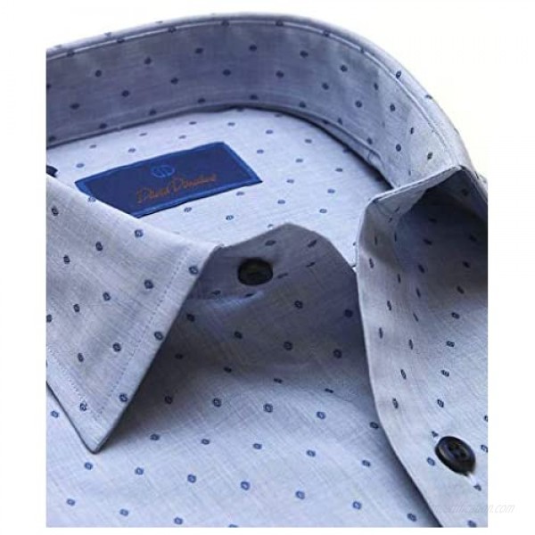 David Donahue Mens Trim Fit Long Sleeve Fusion Dot Dress Shirt Denim Blue